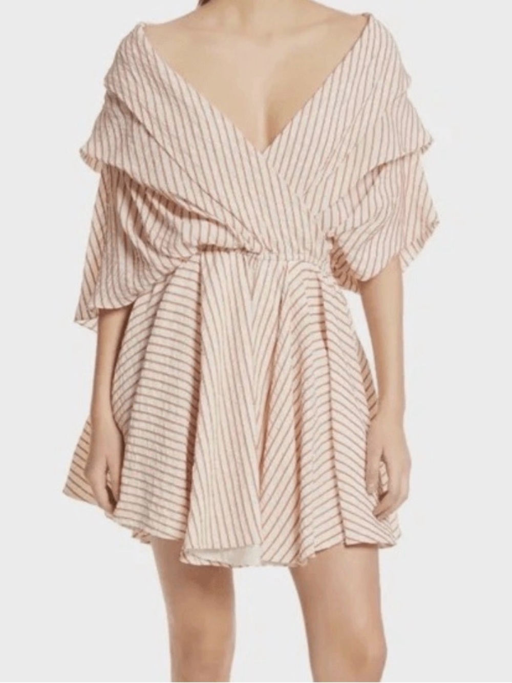 Caroline Constas Striped Silk Blend Mini Dress Cape Sleeve Resort Dress Medium